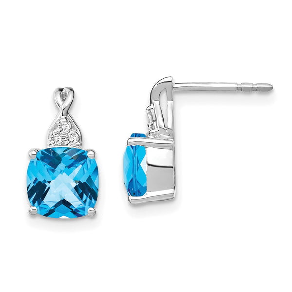 14K White Gold Blue Topaz & Diamond Earrings - 0.85mm
