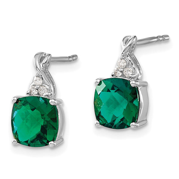 14K White Gold Emerald & Diamond Earrings, 1.5"