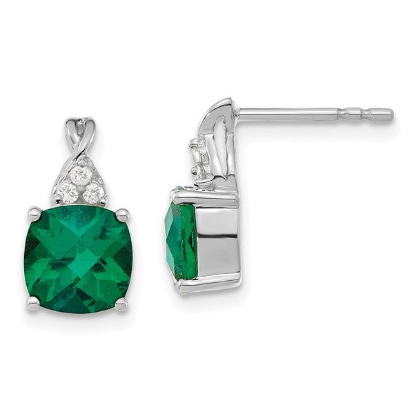 14K White Gold Emerald & Diamond Earrings, 1.5"