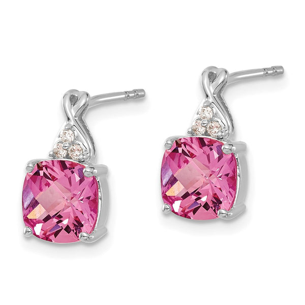 14K White Gold Checkerboard Pink Sapphire & Diamond Earrings