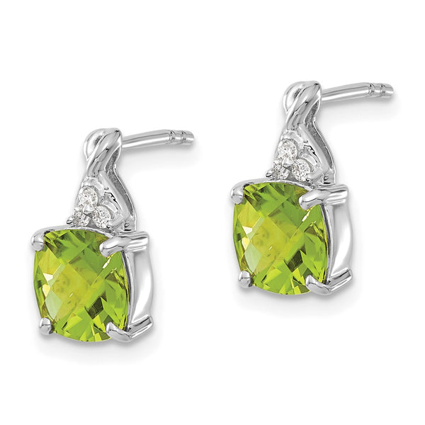 14K White Gold Peridot & Diamond Checkerboard Earrings - 1.5"