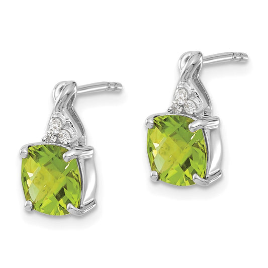 Buy Stylish 14K White Gold Peridot & Diamond Checkerboard Earrings - 1.5"