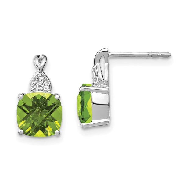 14K White Gold Peridot & Diamond Checkerboard Earrings - 1.5"