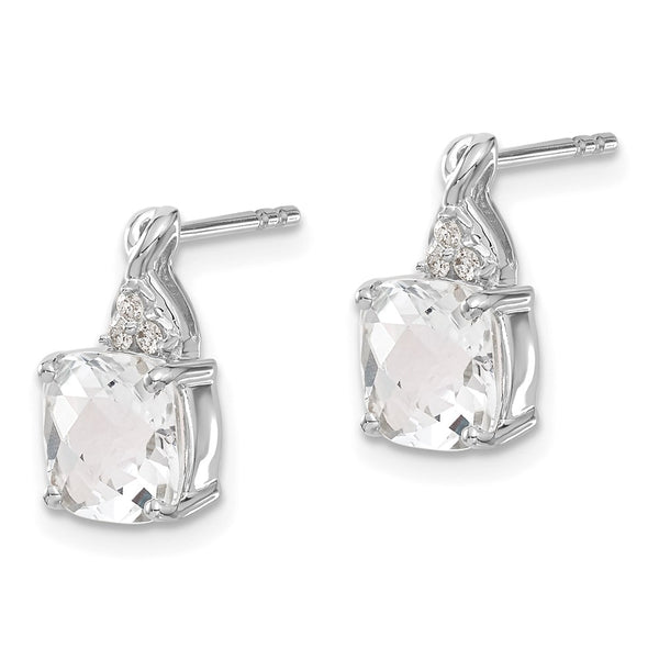 14K White Gold Earrings with Checkerboard White Topaz & Diamonds