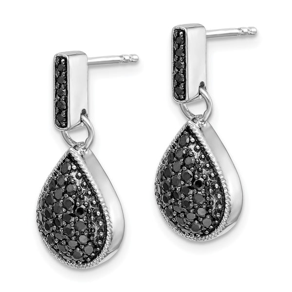 14K White Gold Black Diamond Teardrop Dangle Earrings - 5.5g