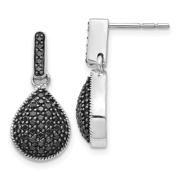 14K White Gold Black Diamond Teardrop Dangle Earrings - 5.5g