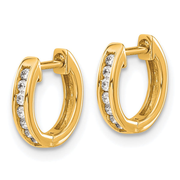10K Gold Polished Diamond-Accented Hinged Hoop Earrings