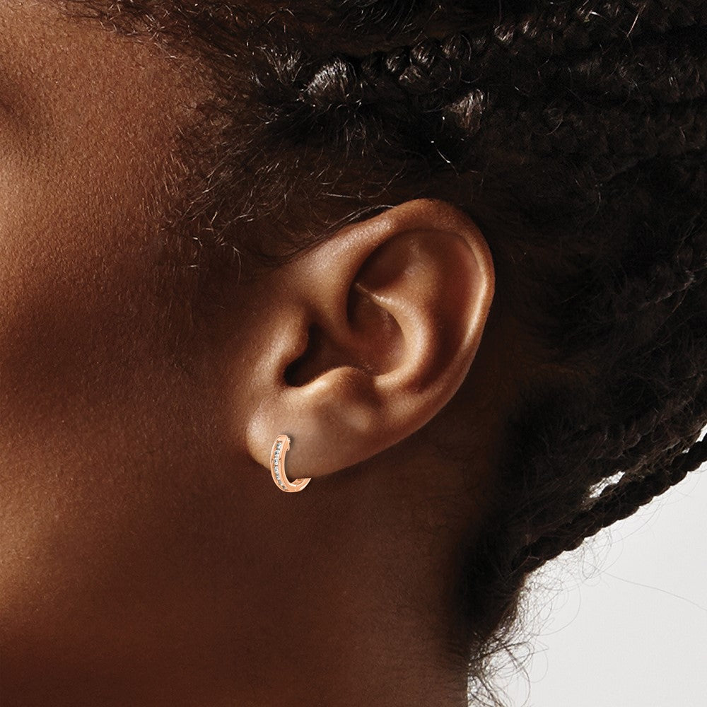 Shop Exclusive 14K Rose Gold Hinged Hoop Earrings - 1/8 Carat Lab-Grown Diamonds