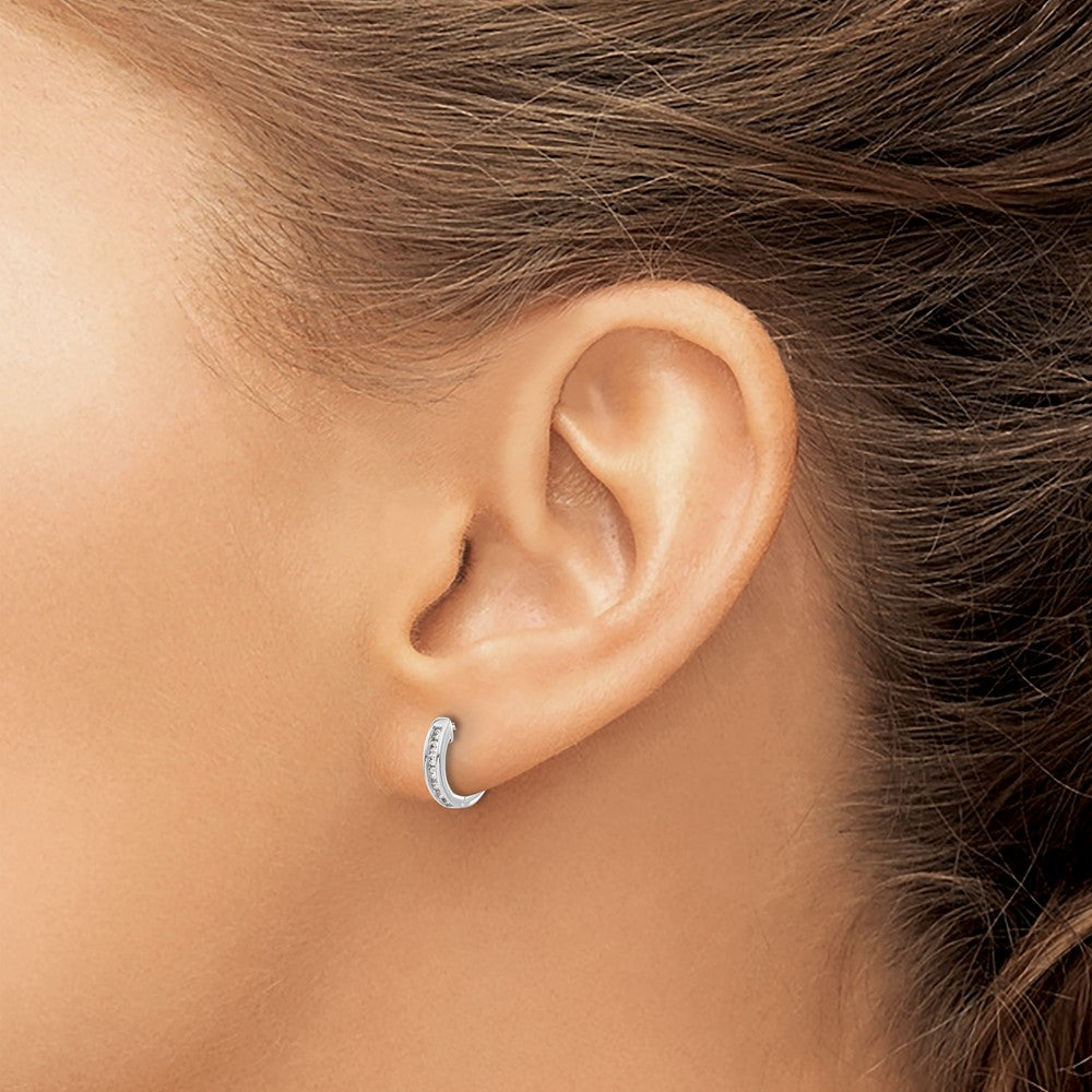 Shop 14K White Gold Diamond-Accented Hinged Hoop Earrings - Stylish Luxury!