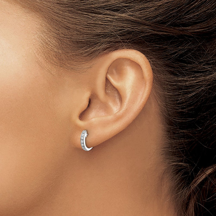 Shop Stylish 10K White Gold Diamond-Accented Hinged Hoop Earrings - Affordable Luxury-3