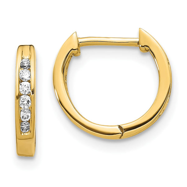 10K Gold Hinged Hoop Earrings with Diamond Studs