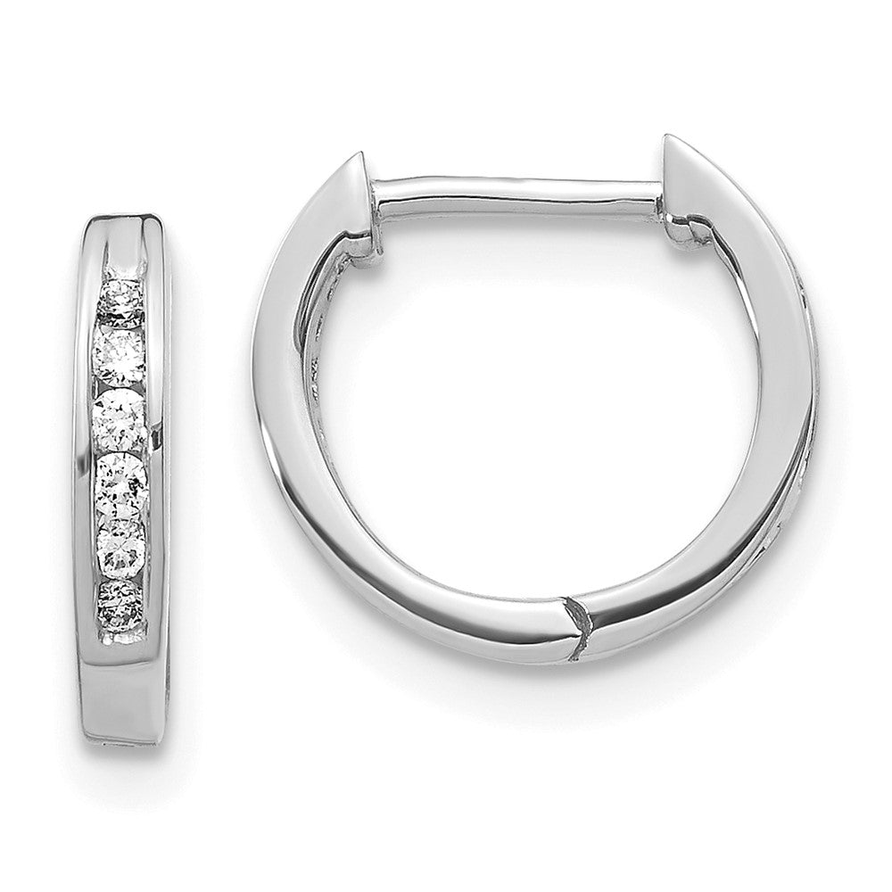 Polished 14K white gold diamond hinged hoop earrings, 11mm