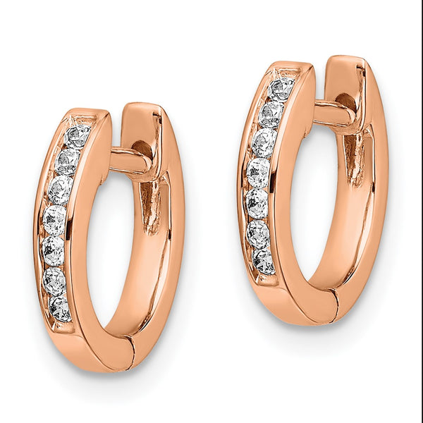 14K Rose Gold Hinged Hoop Earrings with 1/8 Carat Diamonds