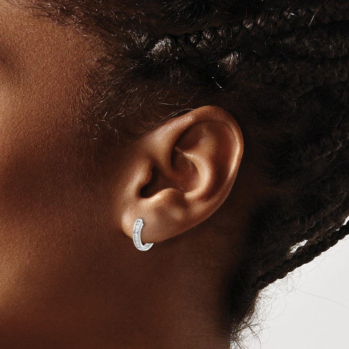 Buy Stylish 14K White Gold Polished Diamond Hinged Hoop Earrings-3