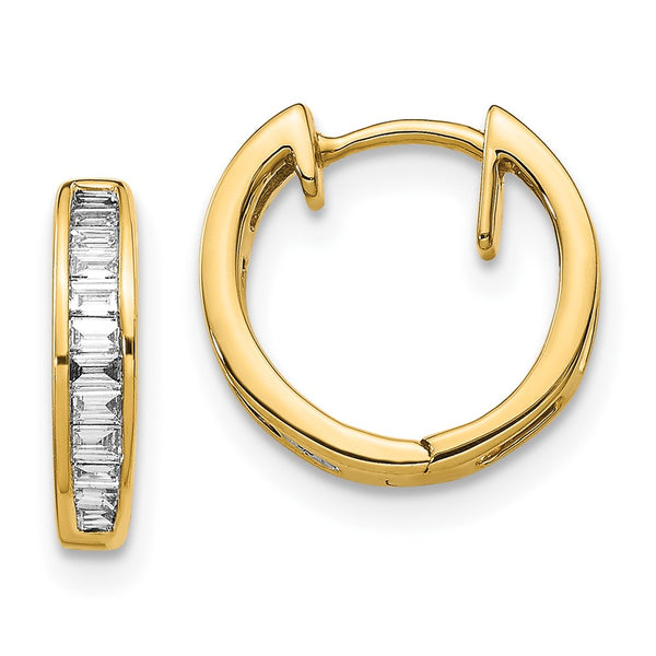 10K Gold Baguette Diamond Hinged Hoop Earrings