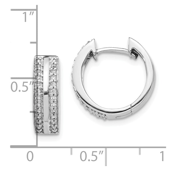 10K White Gold Double Row Diamond Hoop Earrings