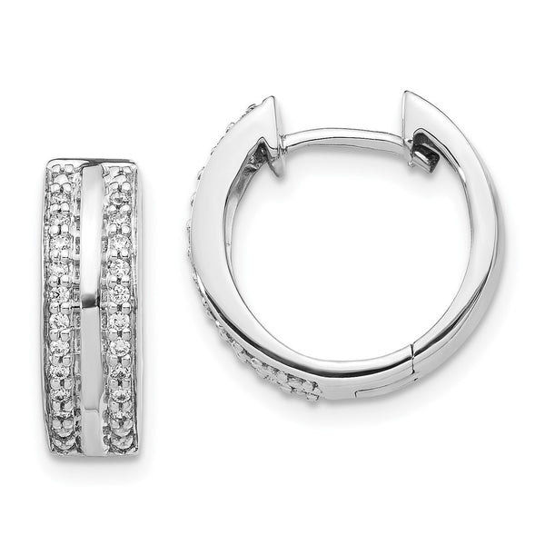 10K White Gold Double Row Diamond Hoop Earrings