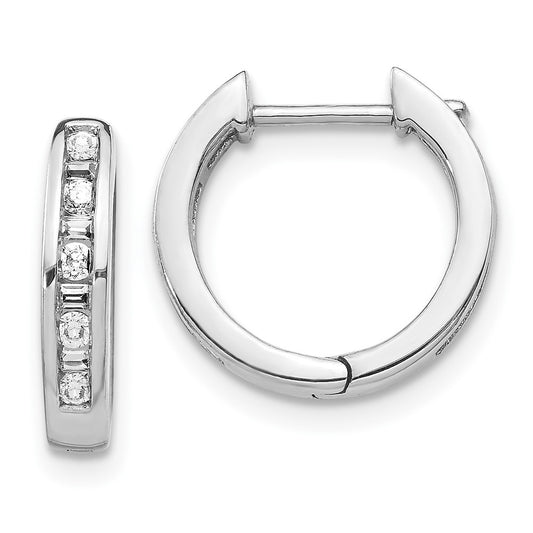 Shop Exclusive 10K White Gold Round & Baguette Diamond Hoop Earrings