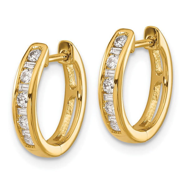 10K Gold Round & Baguette Diamond Hinged Hoop Earrings