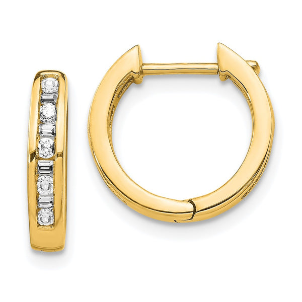 14K Gold Round & Baguette Diamond Hoop Earrings