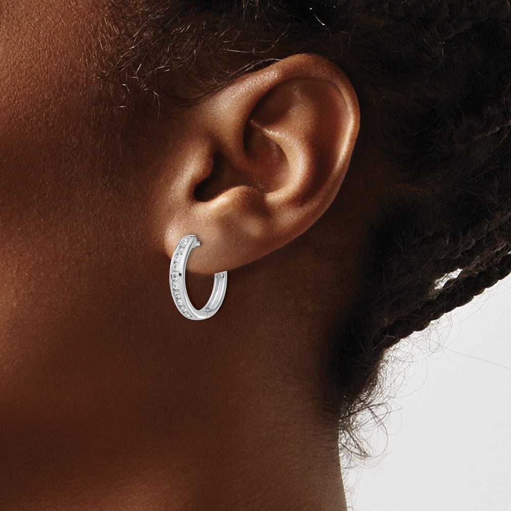 Shop Stylish 10K White Gold Diamond-Accented Hinged Hoop Earrings, 1.5"