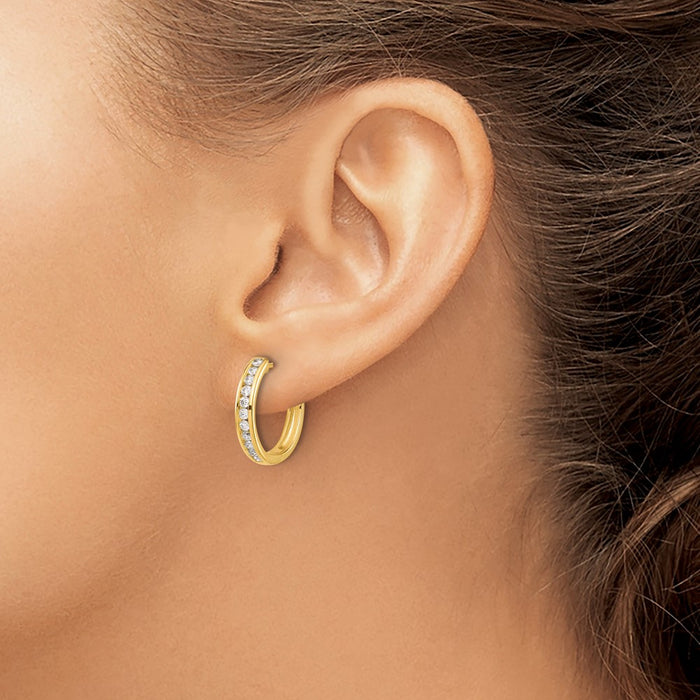 High-Quality 10K Gold Diamond-Accented Hoop Earrings - Stylish & Affordable!-3