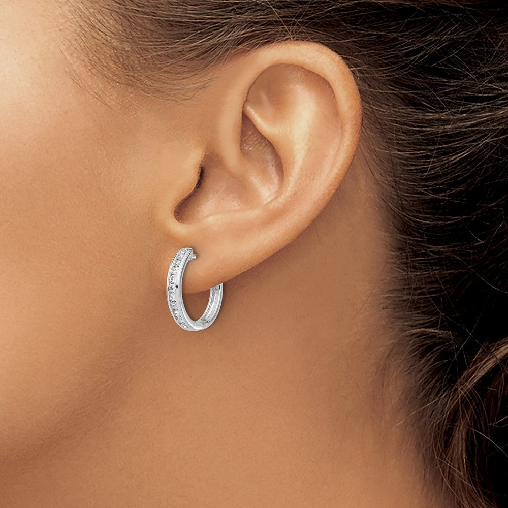 Order Stylish 14K White Gold Diamond-Accented Hinged Hoop Earrings - Value!