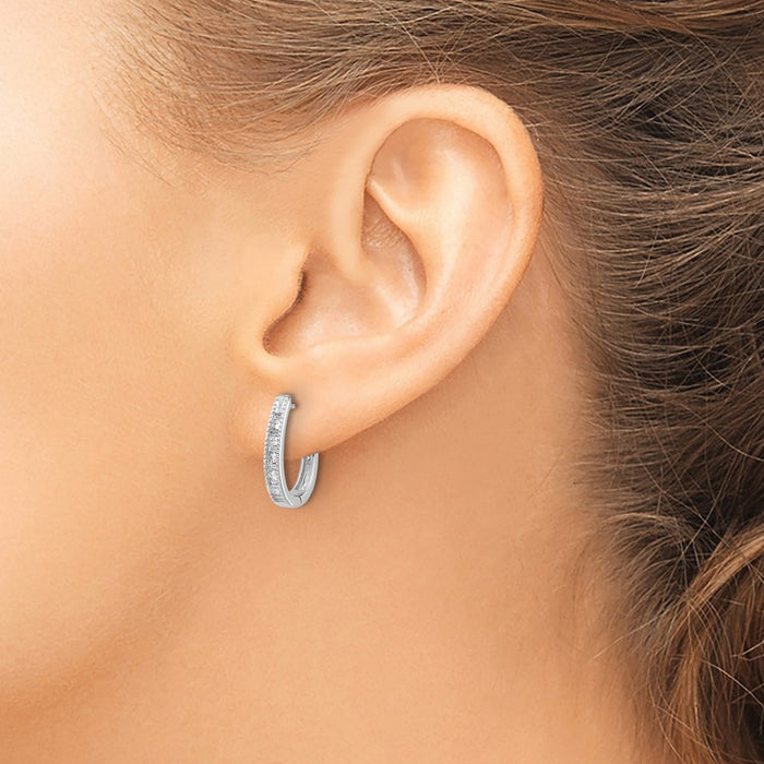Buy Stylish 14K White Gold Oval Hinged Hoop Earrings with Diamonds - Luxury Value!-3