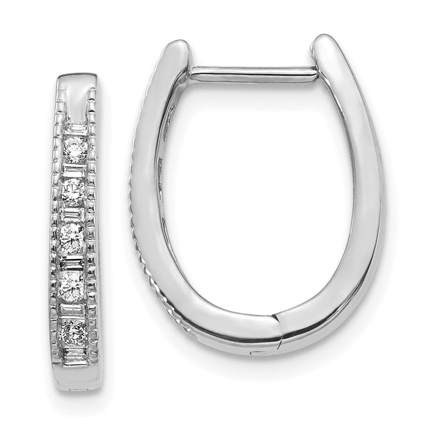 14K White Gold Oval Hinged Hoop Earrings with Diamonds - Style GR1-1002971