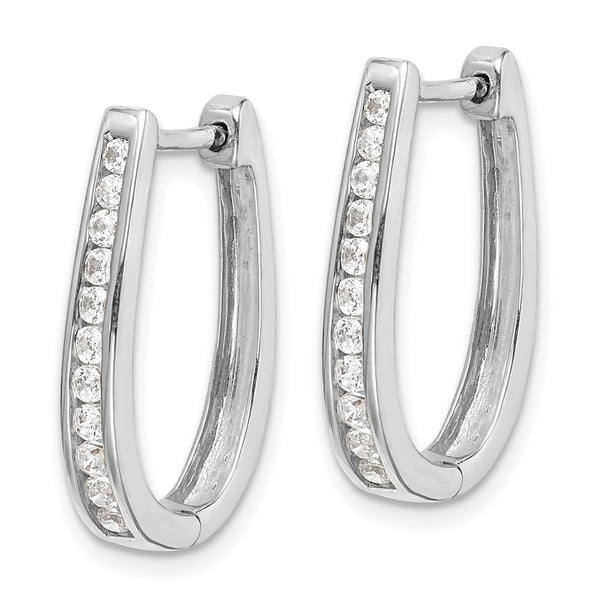 10K White Gold Diamond Oval Hoop Earrings