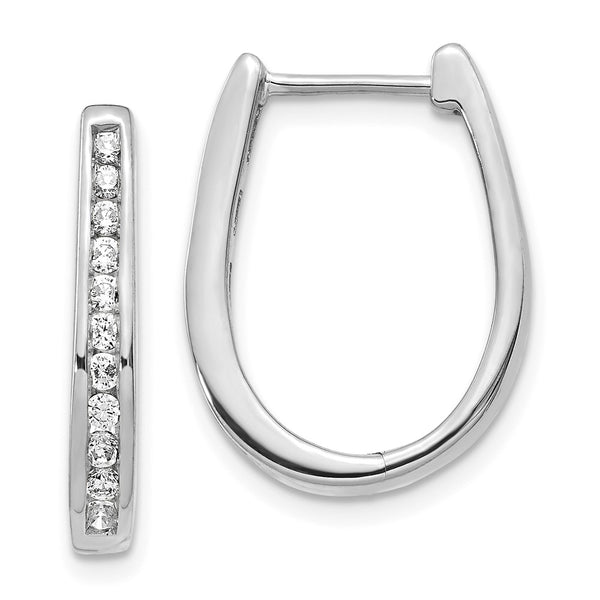 10K White Gold Diamond Oval Hoop Earrings
