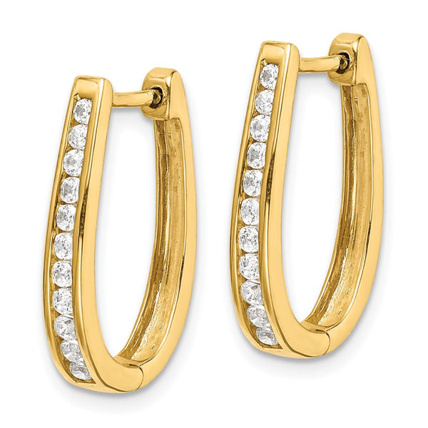 10K Gold Diamond Oval Hinged Hoop Earrings