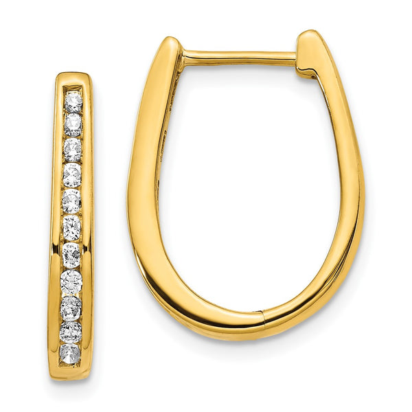 10K Gold Diamond Oval Hinged Hoop Earrings