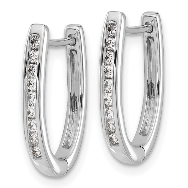 10K White Gold Oval Hoop Earrings with Diamonds