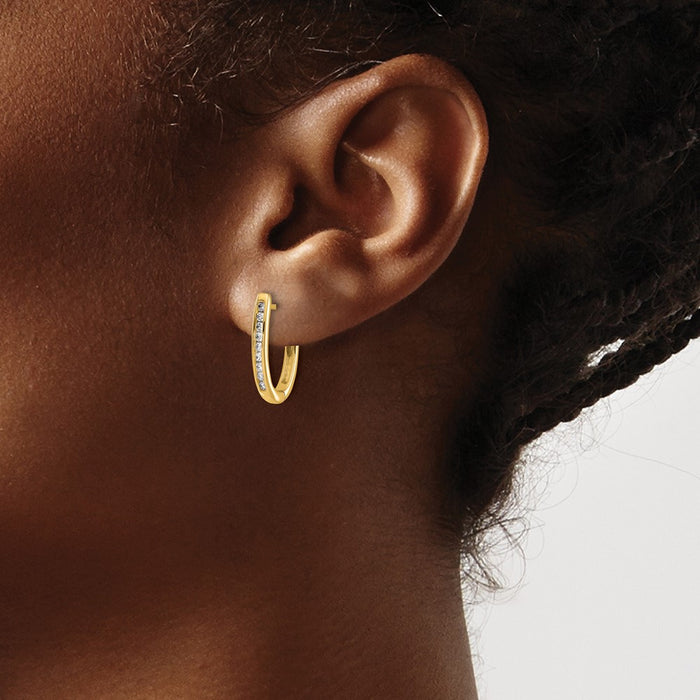 Shop Stylish 10K Gold Oval Hinged Hoop Earrings with Diamonds - Affordable Luxury-3