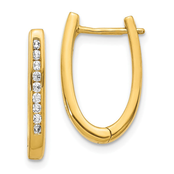 10K Gold Oval Hinged Hoop Earrings with Diamonds - Style GR1-1016713