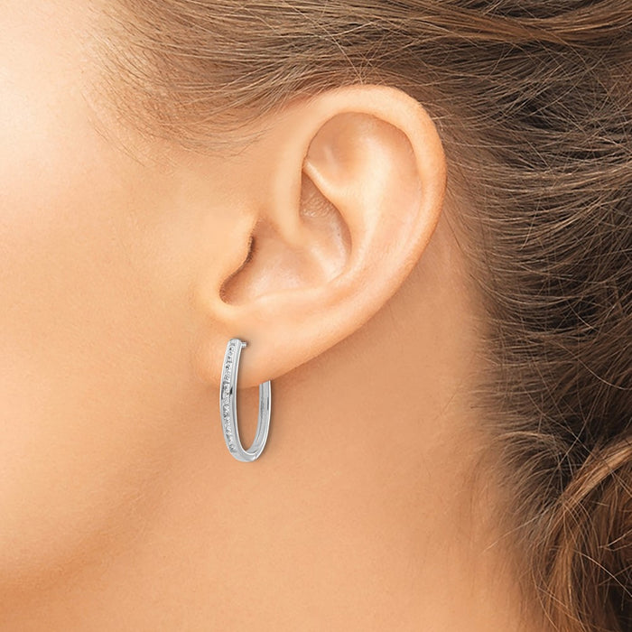 Buy Exclusive 10K White Gold Oval Hinged Hoop Earrings with Diamonds - Stylish Value-3
