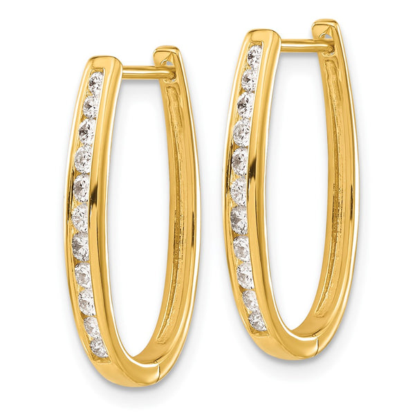10K Gold Oval Hinged Hoop Earrings with Diamonds - Style GR1-1016726