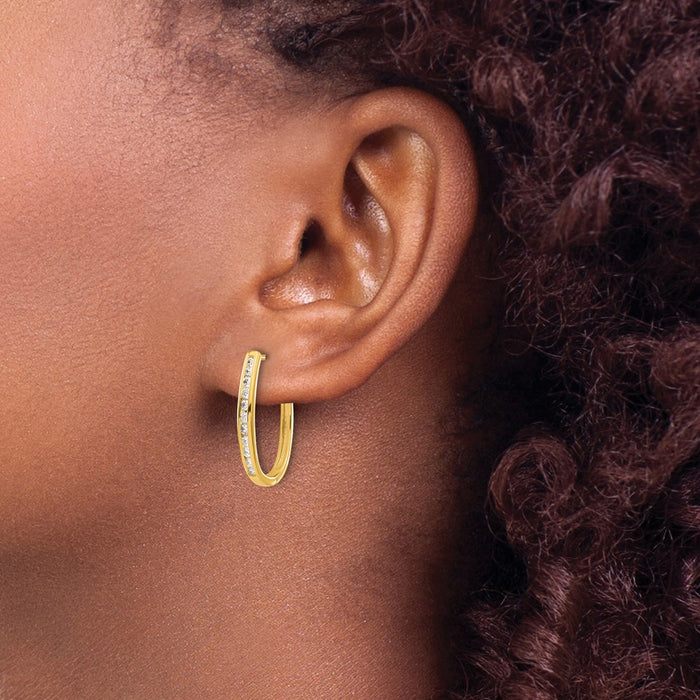 Buy 10K Gold Oval Hinged Hoop Earrings with Diamonds | Stylish & Affordable!-3
