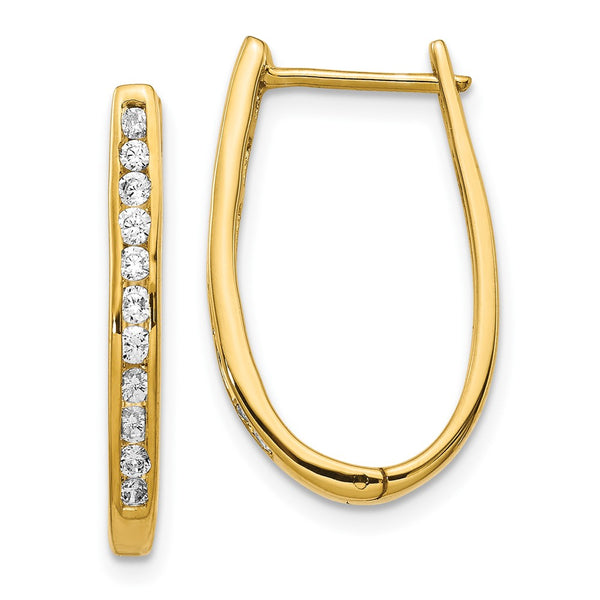 10K Gold Oval Hinged Hoop Earrings with Diamonds - Style GR1-1016726