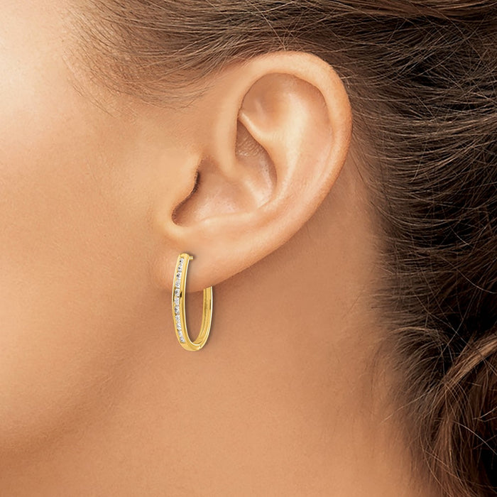 Exclusive 14K Gold Oval Hinged Hoop Earrings with Diamonds - Luxury Style!-3