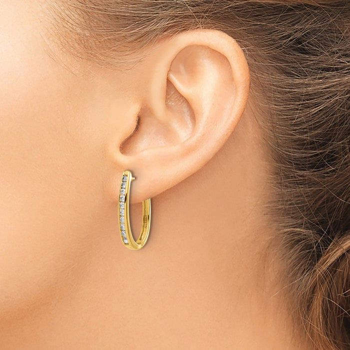 Buy Stylish 10K Gold Diamond Oval Hinged Hoop Earrings - Luxury Value Design-3