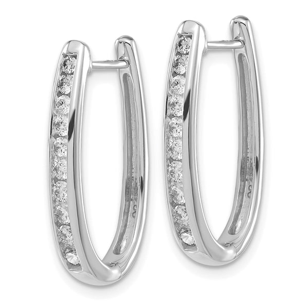 14K White Gold Oval Hinged Hoop Earrings with Diamonds - Style GR1-1016733