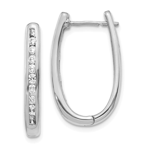 14K White Gold Oval Hinged Hoop Earrings with Diamonds - Style GR1-1016733
