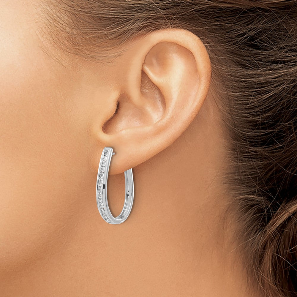 Exclusive 14K White Gold Diamond-Studded Oval Hinged Hoop Earrings - Luxury Value