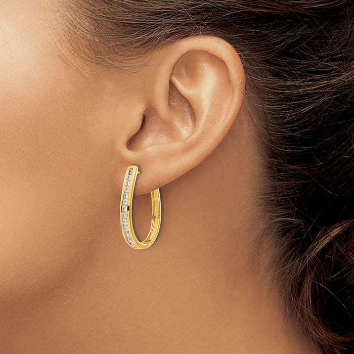 Exclusive 14K Gold Oval Hinged Hoop Earrings with Diamonds - Stylish Luxury!-3