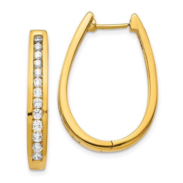 Exclusive 14K Gold Oval Hinged Hoop Earrings with Diamonds - Stylish Luxury!