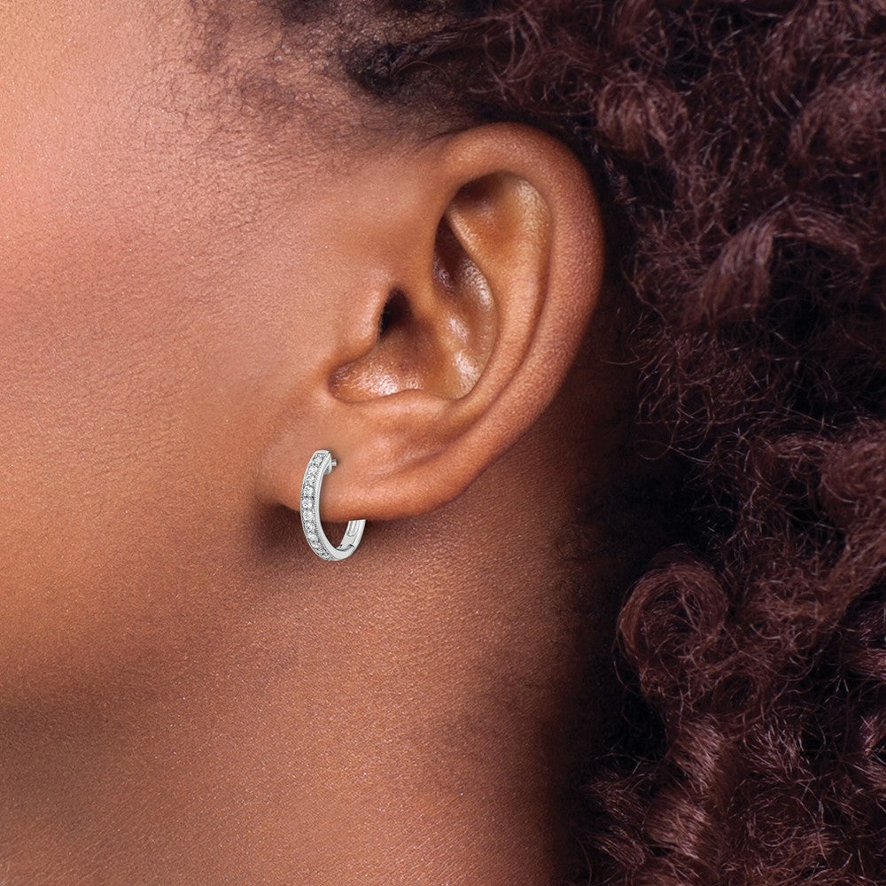 Exclusive 10K White Gold Diamond-Accented Hoop Earrings - Stylish Value!