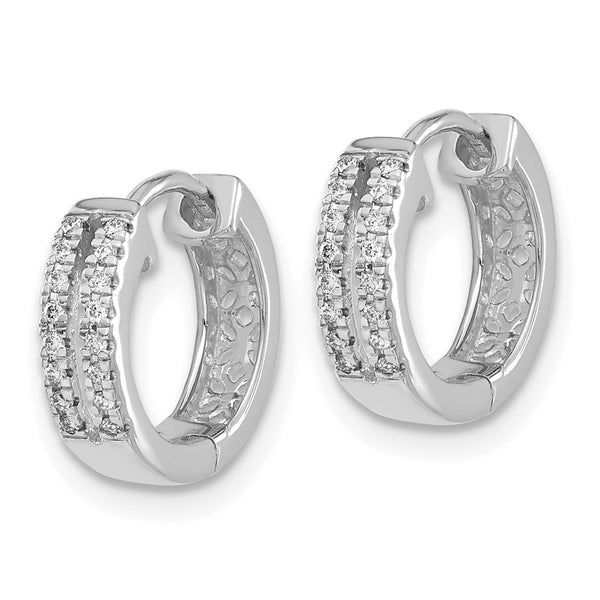 10K White Gold Diamond-Accented Round Hinged Hoop Earrings