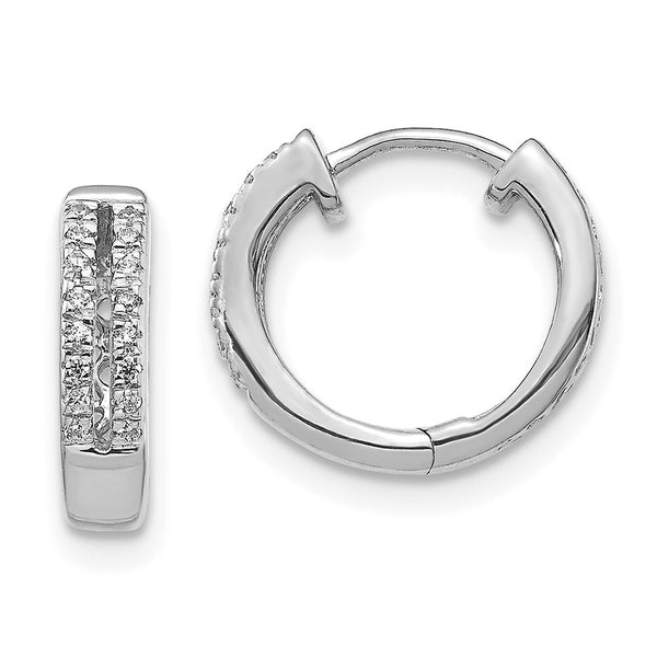 10K White Gold Diamond-Accented Round Hinged Hoop Earrings